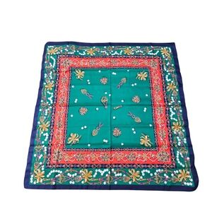 Tie Rack Scarf Womens OS Green Blue Ornate Chain Pearl Jewel Print Italy Square